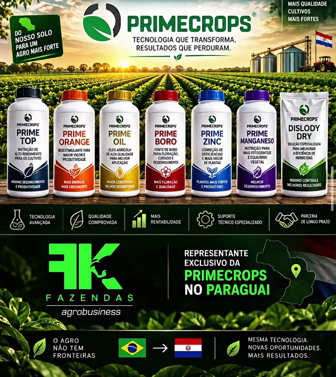 Línea de productos agrícolas Primecrops representada por FK Fazendas en Paraguay