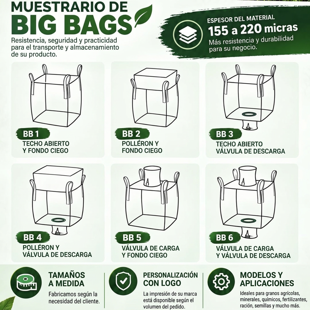 Mostrario completo de modelos de Big Bags de FK Fazendas